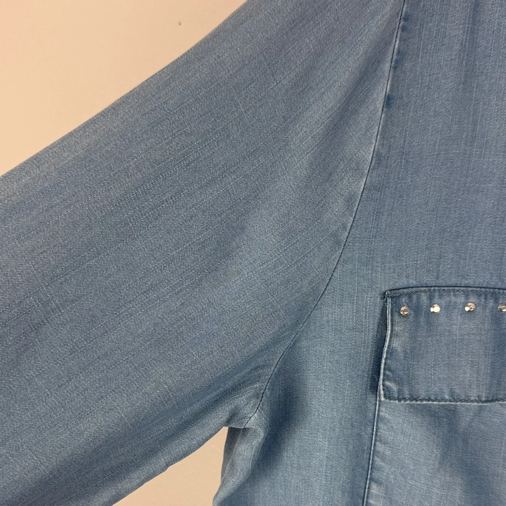 Hester & Orchard 100% Tencel Casual Blue Denim Studded Long Sleeve Medium Blouse - Picture 4 of 11